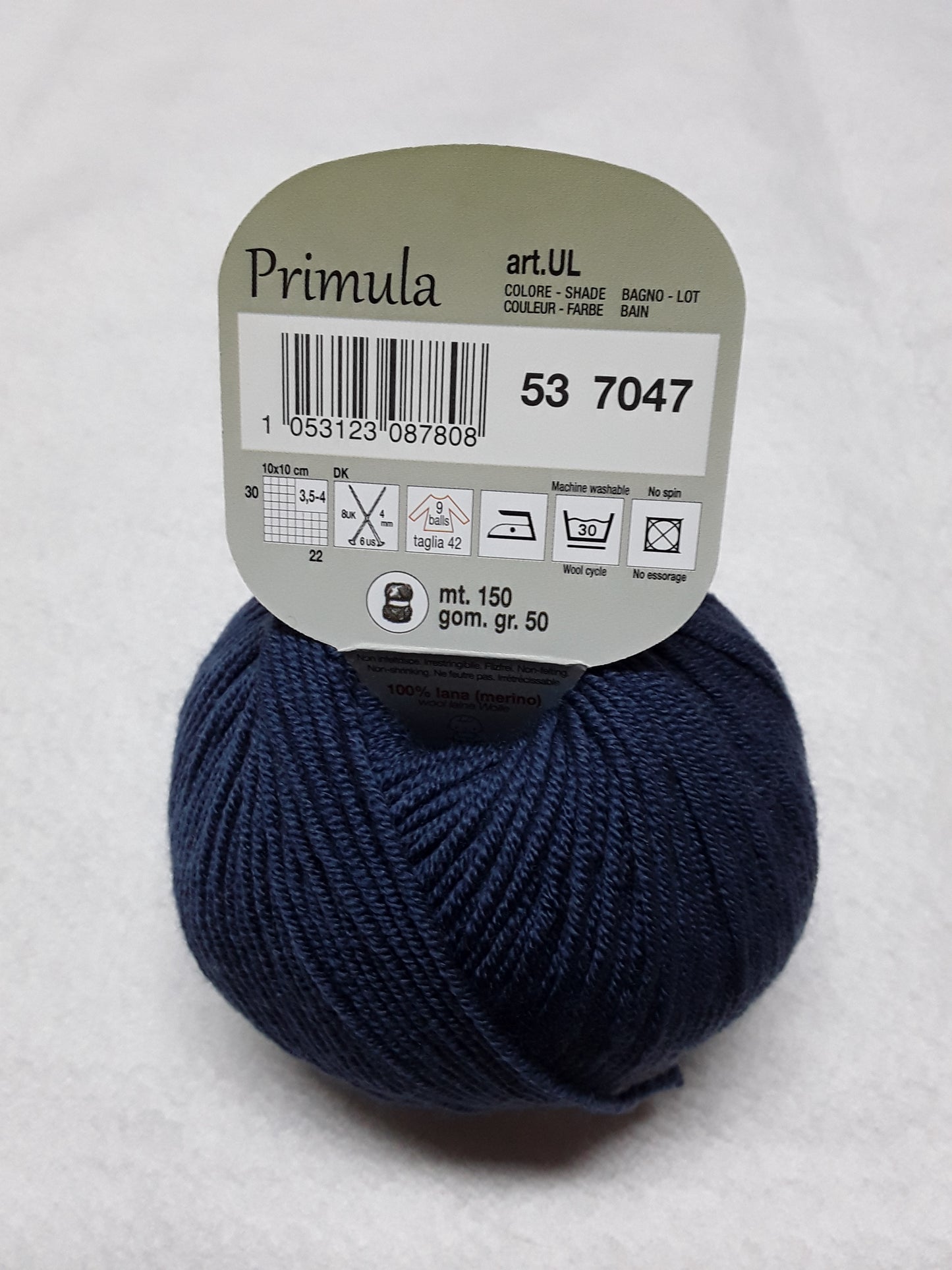 PRIMULA ADRIAFIL 50 GR METRI 150 100% lana (merino extra fine) Ferri: 4mm