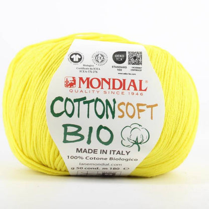 Filato Mondial Cotton Soft Bio – 100% Cotone Biologico Certificato (50g / 180m) | Gomitolo Estivo per Ferri e Uncinetto