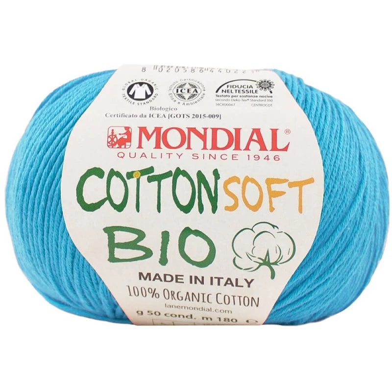 Filato Mondial Cotton Soft Bio – 100% Cotone Biologico Certificato (50g / 180m) | Gomitolo Estivo per Ferri e Uncinetto