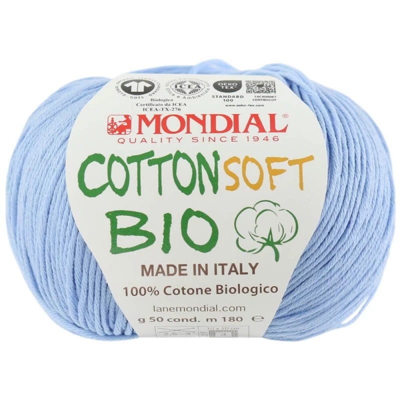 Filato Mondial Cotton Soft Bio – 100% Cotone Biologico Certificato (50g / 180m) | Gomitolo Estivo per Ferri e Uncinetto