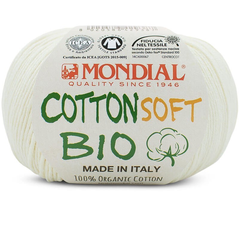 Filato Mondial Cotton Soft Bio – 100% Cotone Biologico Certificato (50g / 180m) | Gomitolo Estivo per Ferri e Uncinetto